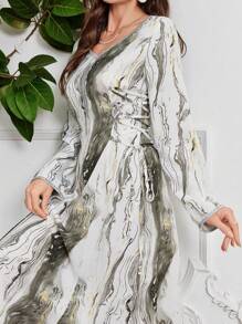 Al Najma 女士优雅保守花卉系带长裙，宽松阿拉伯风格