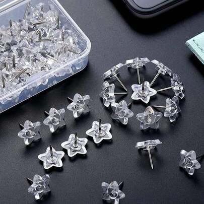 50 unidades Chinchetas multiusos con diseño de estrella transparente, útiles escolares para volver a la escuela