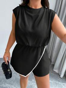 Elenzga Macaquinho Sem Mangas, Elegante e Minimalista, Tamanho Plus Size, Fashion para a Temporada de Verão - Preto - Visão 4
