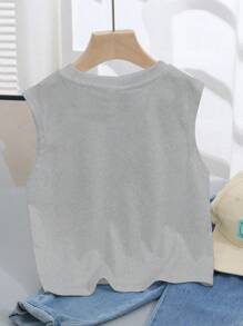 Young Boy Casual Minimalist Letter Pattern Sleeveless Tank Top, Suitable For Summer - Light Grey - View 2