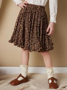 Blossori 年轻女孩法式优雅卡其色和黑色花卉植绒网眼中长裙，春夏 - 彩色 - 查看 4