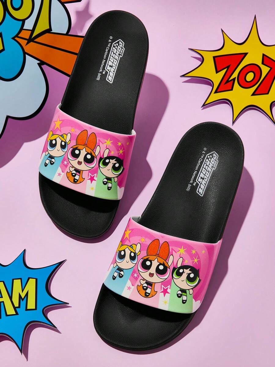 THE POWERPUFF GIRLS X SHEIN Dép nữ PVC hoạt hình nhiều màu sắc dễ thương thời trang, thích hợp để mặc trong nhà và ngoài trời - Nhiều màu - Xem 1