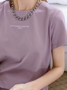 DAZY 標語圖案T恤連衣裙 - 紫丁香色 - 查看 8