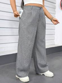 SHEIN Essnce Pantalones de traje para mujer talla grande, pantalones grises de mujer, pantalones casuales, ropa de verano para mujer, Bottom, pantalones rectos, pantalones adelgazantes, atuendos de verano para mujer, atuendos de primavera para mujer, atuendo informal de oficina para mujer, pantalones anchos