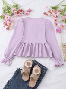 Tween Girl Striped Shirt, Casual & Versatile - Purple - View 2