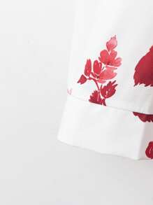 EMERY ROSE 大码女式节日花卉印花两件套衬衫套装