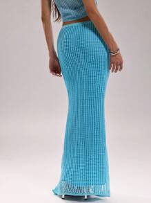 SHEIN BAE Women's Vacation Style Solid Color Low Waist Extra-Long Knit Skirt Crochet Summer Outfits For Women Vacation Outfits Woman Spring Outfits For Women Beach Outfits For Woman Western Wear Women Vacation Outfits Women Cover Ups For Swimwear Long Skirt
