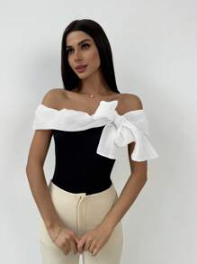 Firerie Women's Sleeveless Color Block Off Shoulder Bodysuit - White - View 6