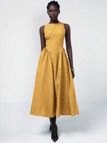 Aveloria Modichic Robe élégante française simple et polyvalente pour femmes avec taille élastique froncée, fentes et doubles poches