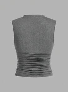 Auralis Bộ 3 áo hai dây không tay bó sát màu trơn cổ đứng cho nữ cỡ lớn - Màu xám đen - Xem 6