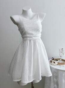 SHEIN Unity Váy trơn màu và họa tiết kẻ caro, Váy tốt nghiệp màu trắng, Mùa hè - trắng - Xem 1