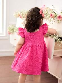 SHEIN Vestido de manga corta con lazo rosado decorativo para niñas bebé en verano - Rosa Fucsia - Ver 2