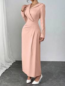 Modelyn Französischer Stil asymmetrisches Design mit geraffter Taille, plissierter Schlitzrock