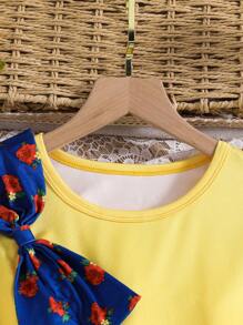 Tween Girl' Ramadan Middle East Print, Cap Sleeve Shoulder Bow Decor Dress - Multicolor - View 4