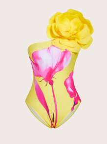 Slaydiva Women's 3D Floral Print Swimwear With Skirt Set, Vacation Wear - Multicolor - View 16