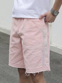 Manfinity Homme Casual broderade rosa jeansshorts för män - Rosa - Visa 6