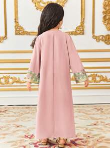 SHEIN Young Girl Loose Casual Extra Long Gold Thread Ribbon Tassel Loose Robe - Pink - View 2