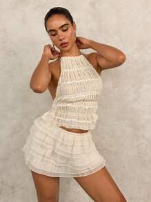 Swim Glamine Ruffled Cover-Up Top & Shorts, Simple & Fashionable, Suitable For Summer