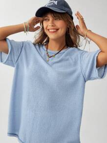 Wildy Ropa informal de verano estilo occidental bohemio para mujeres, atuendo para conciertos de country, camiseta azul casual de corte holgado con dobladillo deshilachado para mujeres