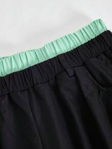 SHEIN EZwear بنطلون نسائي لارتداء الشارع، ذو خصرين للربيع والصيف - الأسود - مشاهدة 4