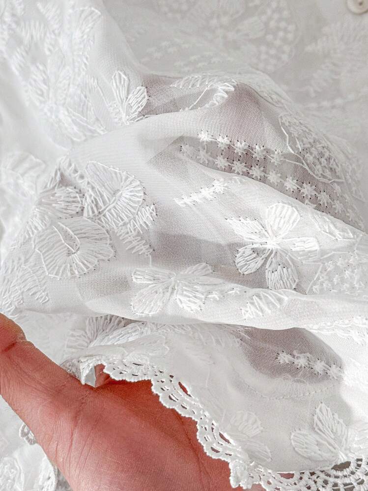 CosyJoli Blusa blanca de verano de talla grande para mujer, con bordados y diseño calado, de estilo elegante y cómodo para uso diario, con estilo bohemio y chic, ideal para vacaciones, salidas, vestimenta occidental, verano europeo, uso en la oficina, atuendos para brunch y blusas de verano lindas - Blanco - Añade 6