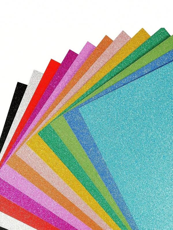 10 fogli di cartoncino premium con glitter, 10 colori, formato A4, 250 g/m², adatto per realizzare artigianato, biglietti e progetti fai-da-te scintillanti