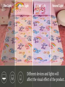 SHEIN X Care Bears 1 tấm ga trải giường mềm mại in hình gấu hoạt hình dễ thương & cầu vồng & mây, nhiều kích cỡ - Nhiều màu - Xem 7