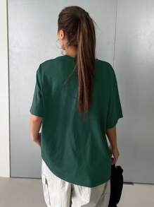 DAZY Áo thun tay ngắn dáng rộng mùa hè in chữ cỡ lớn, áo thun họa tiết - Màu xanh lá cây đậm - Xem 2