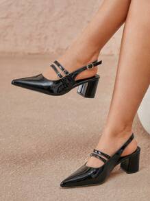 CUCCOO CURVES Plus Size Wide Fit High Heel Pointed Toe Strap Backstrap Sandals, Fashion Elegant Summer Outdoor Shoes Spring Shoes Spring Break Easter - Black - View 1