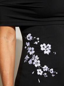 COSMINA Women's Floral Print Off Shoulder Fitted Mini Dress - Black - View 2