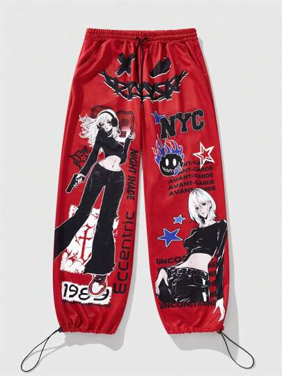 Pantalones deportivos casuales de hombre con estampado de anime/manga