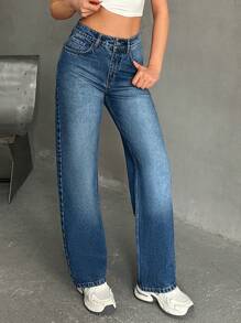 RueChic Hoge taille rechte pijp jeans, minimalistische mode geschikt voor de zomer