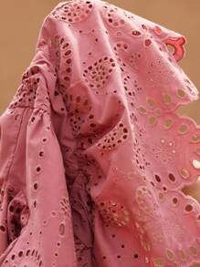 BELROSIE Camisa de estilo bohemio y de moda con cuello en V de unicolor, mangas con volantes bordados, cintura recogida para primavera y otoño - Rosa vieja - Ver 3