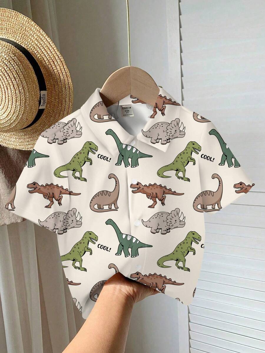 SHEIN 男童休闲宽松舒适短袖衬衫，适合春夏季 - 彩色 - 查看 1