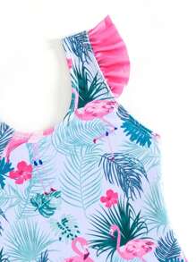 1pc Baby Girls' Simple & Fashionable One-Piece Swimsuit, Suitable For Summer - Multicolor - View 3