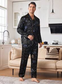 Star Print Cardigan Men Loungewear Set - Multicolor - View 7