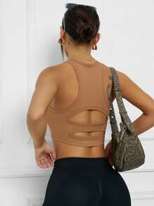 Easithlete Seamless Sports Tank Top, Simple & Fashionable, Suitable For Summer - Khaki - View 3