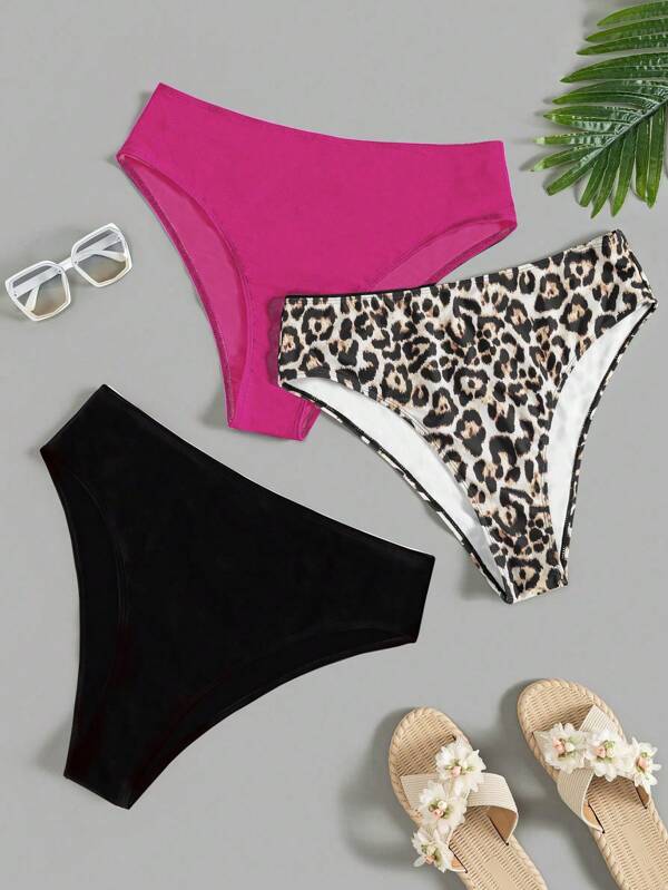 SHEIN Swim Curve 2025 3 buc. Pantaloni de baie pentru femei marimi mari, asortate cu imprimeu floral, pentru vacanta de vara la plaja