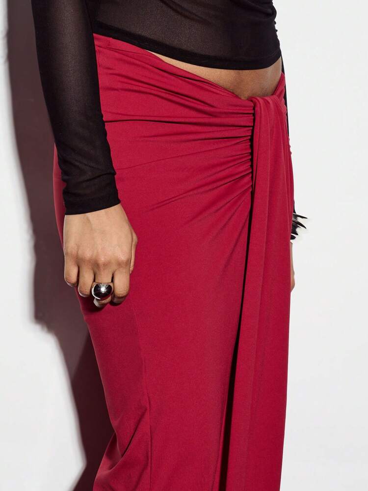 KIZN Elegant Form-Fitting Draped Maxi Skirt With Side Ruching