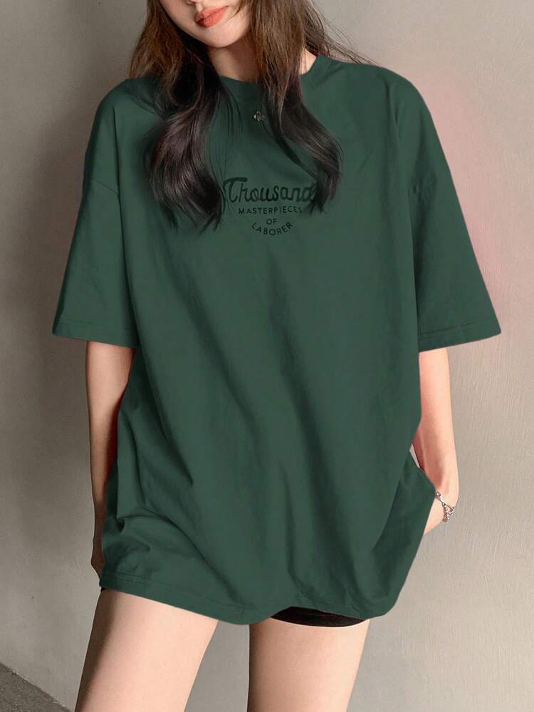 Slogan Graphic Drop Shoulder Oversized Tee Summer