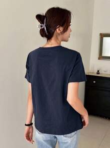 DAZY 字母图案 T 恤 - 藏蓝色 - 查看 2