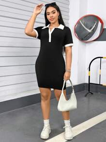SHEIN Essnce Vestido casual de mujer talla grande, vestido de verano con cuello de polo, tenida de verano para mujer estilo Y2K, vestidos de verano y ropa Y2K para festivales