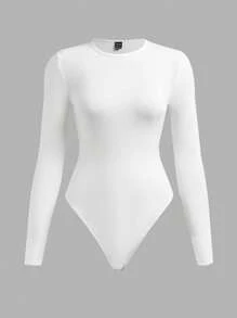 SHEIN BASICS 2pcs Solid Color Knitted Round Neck Long Sleeve Bodysuit For Women, Casual Summer Clothes - Baby Blue - View 9