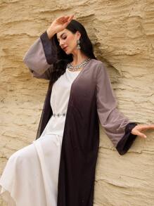 Al Najma 女士长款渐变图案网眼长袍，优雅而浪漫 - 粉色 - 查看 3