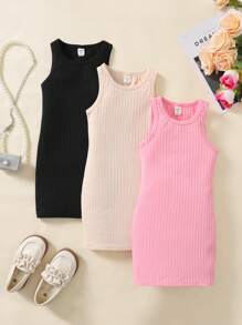 SHEIN Abito casual di moda per giovani ragazze, monocolore, con collo rotondo, senza maniche, attillato. Offerta: acquista 1 e ne ricevi 3