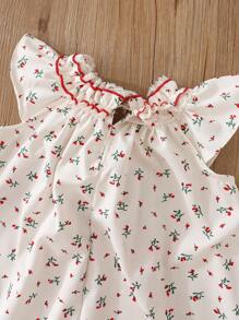 SHEIN Tween Girl' Ditsy Floral Princess Style Casual Dress, Spring/Summer Outdoor Childrenswear - Beige - View 8
