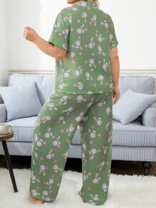 Große Größen süßes Kaninchen Polka Punkt Muster Pyjama Set