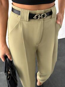 EURMUSE Women Cigarette Pant With Belt Detail