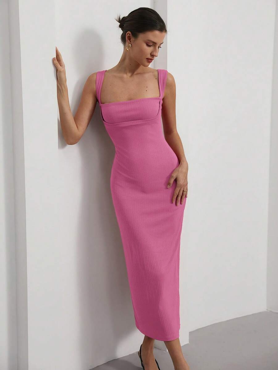 GENKIRA Vestido Elegante e Romântico com Decote Quadrado, Gola Bordô Vermelho Vintage, Estampa Texturizada, Sem Mangas, para Festa do Ano Novo Chinês - Roxo - Visão 1