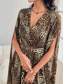 Modelyn Chiffon Long Sleeve Leopard Print Elegant Dress - Multicolor - View 5